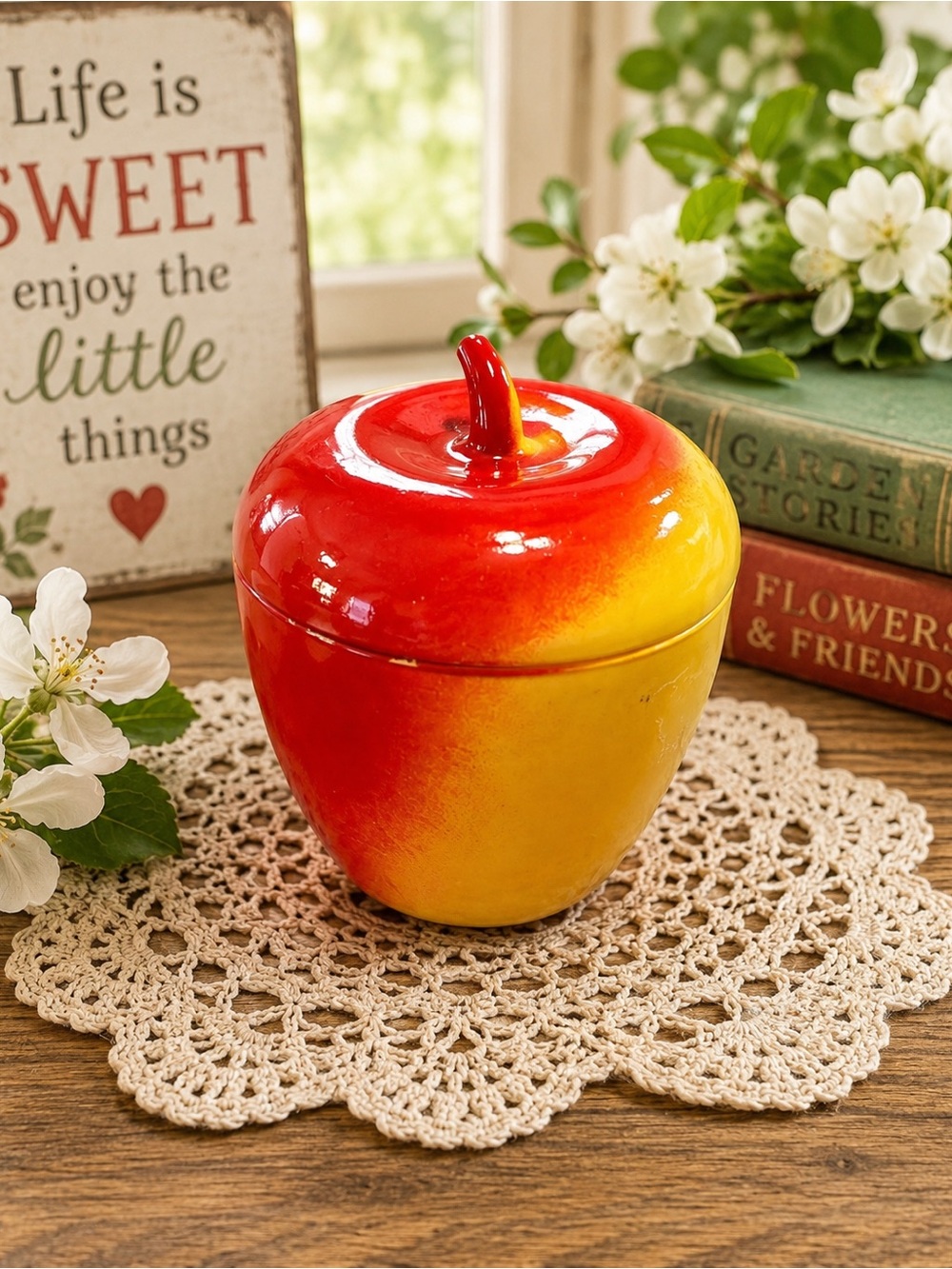 Hazel Atlas Milk Glass Apple Jam Lidded Jar